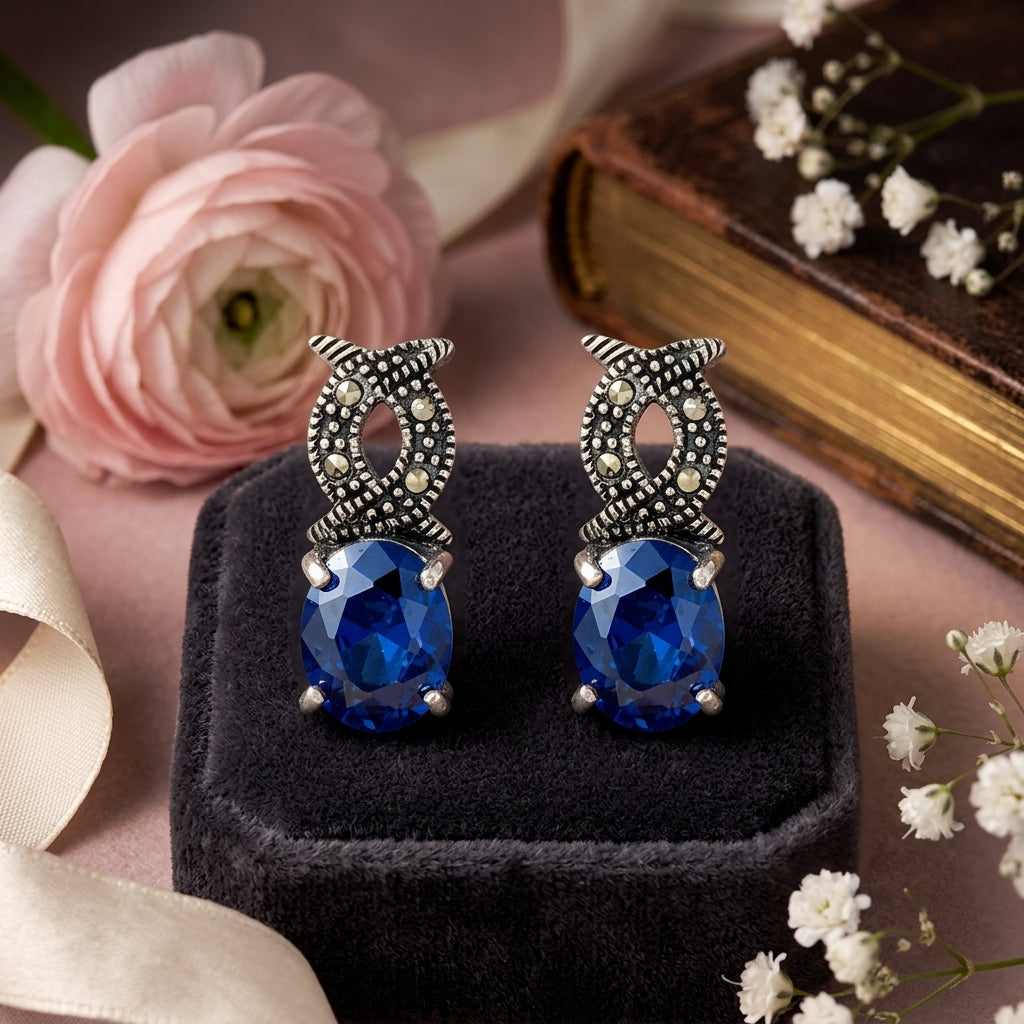 Marcasite Drop Earrings, Sterling Silver