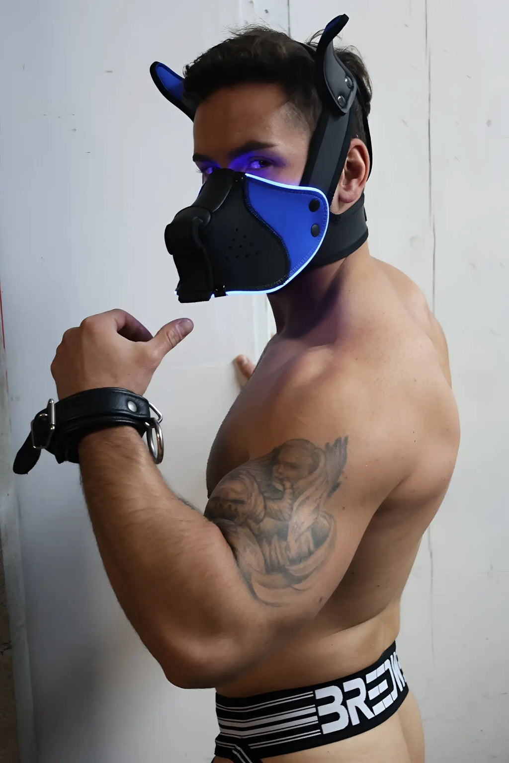 Poundtown pup mask 2.0 blue black and blue leather dog mask with ear-like protrusions for role play