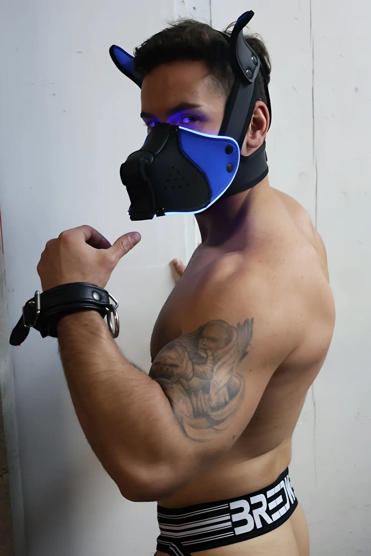 Poundtown pup mask 2.0 blue black and blue leather dog mask with ear-like protrusions for role play