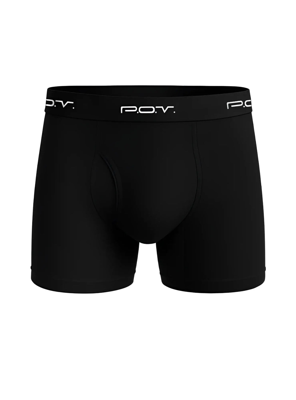 Black pov flyfront cotton boxer showing front view with breathable soft cotton fabric for everyday comfort