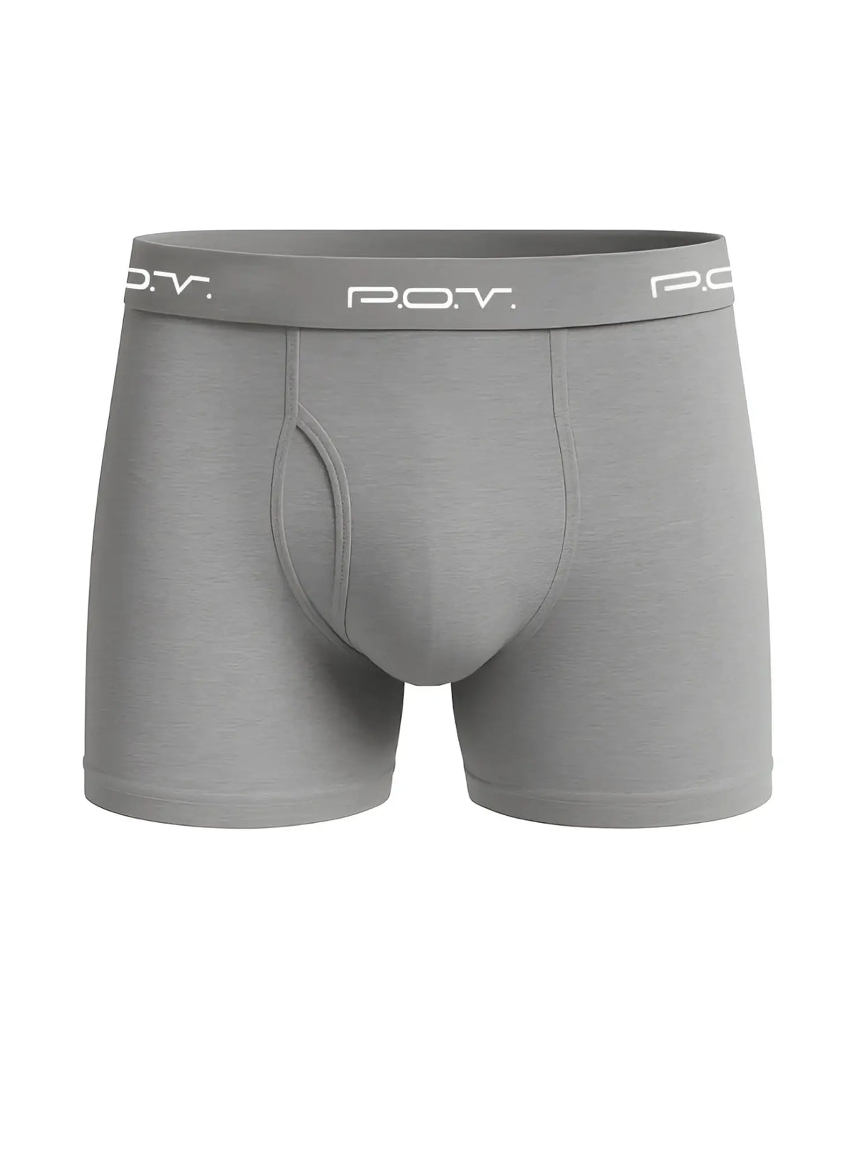 Gray pov flyfront cotton boxer showing front view made of soft breathable cotton for comfortable wear