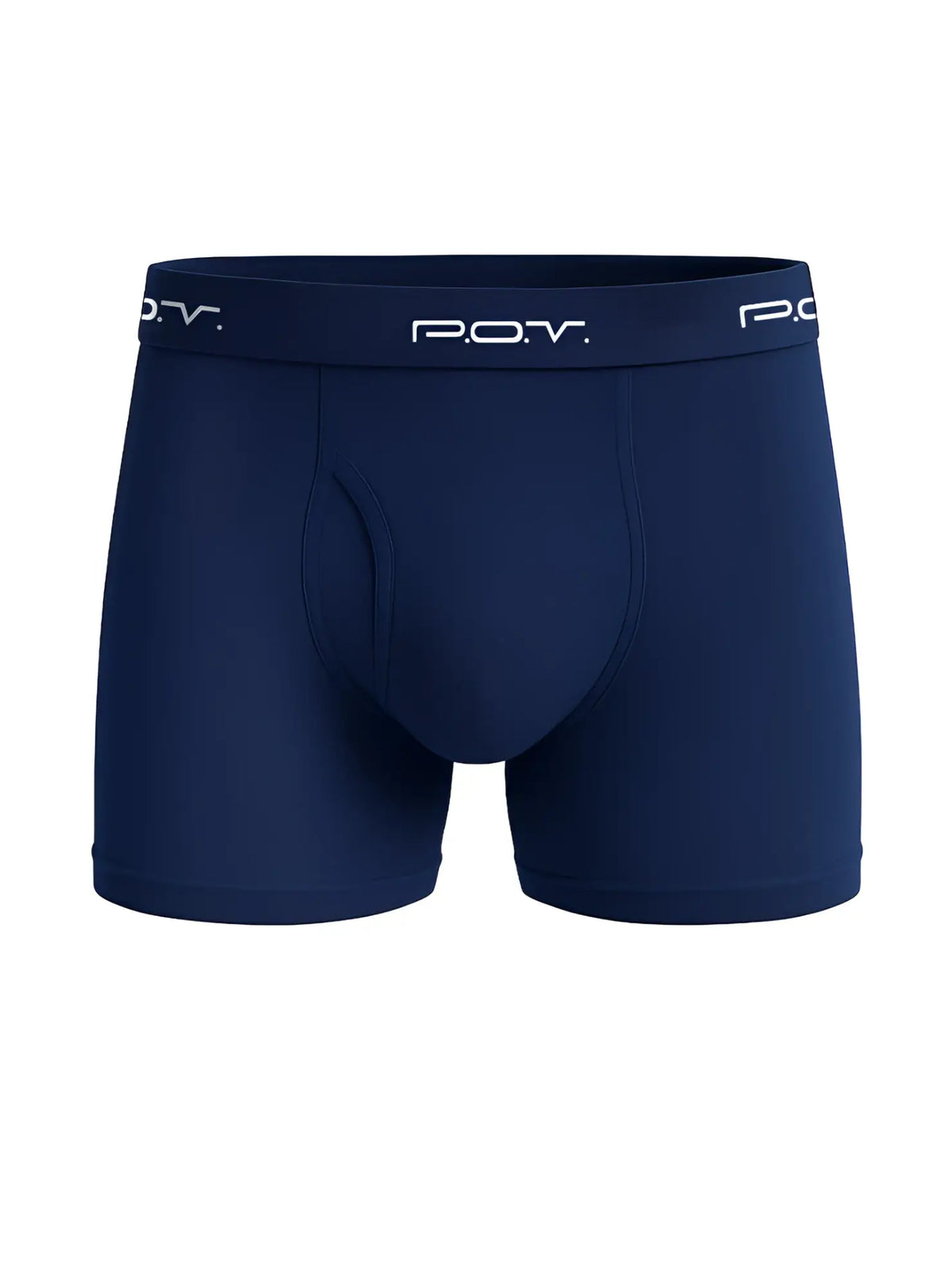 Navy blue p o v flyfront cotton boxer showcasing front view with breathable soft fabric for everyday comfort