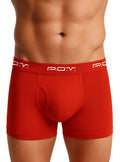 Red pov flyfront cotton boxer showing front design made from soft breathable fabric for everyday wear