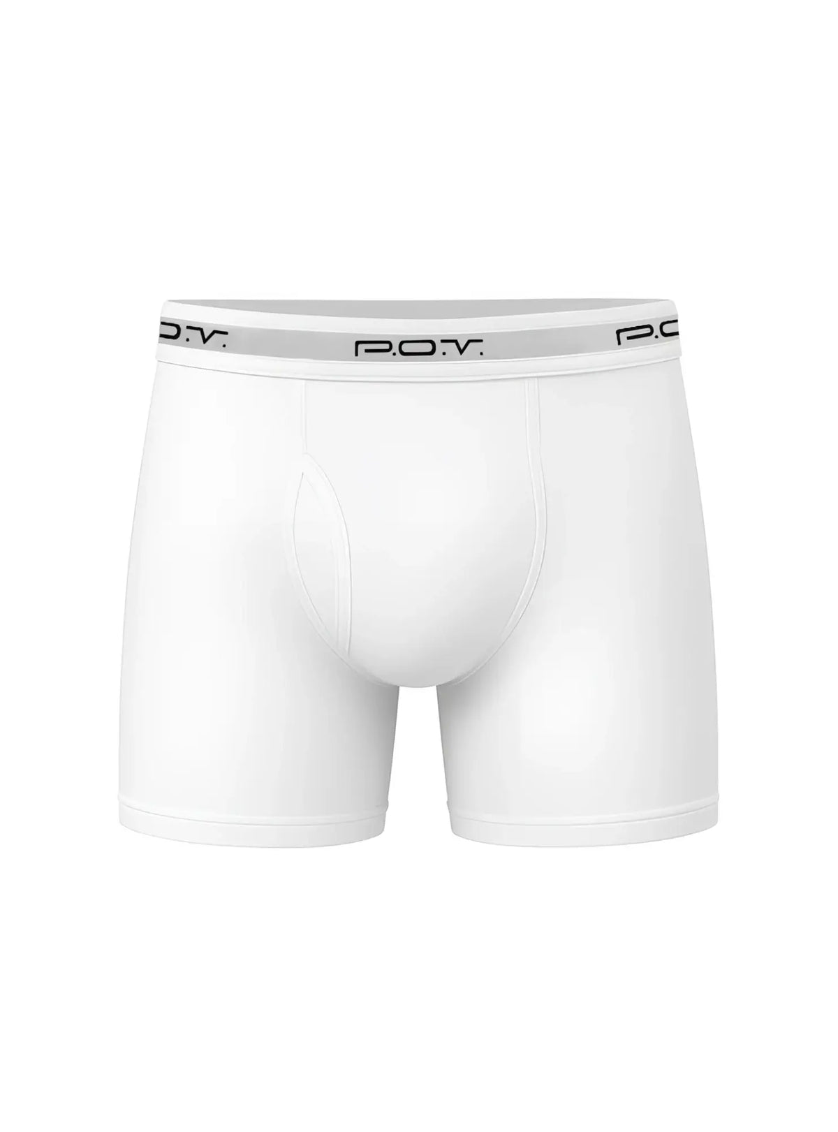 White p.o.v. flyfront cotton boxer showing front view made of soft breathable fabric for everyday comfort