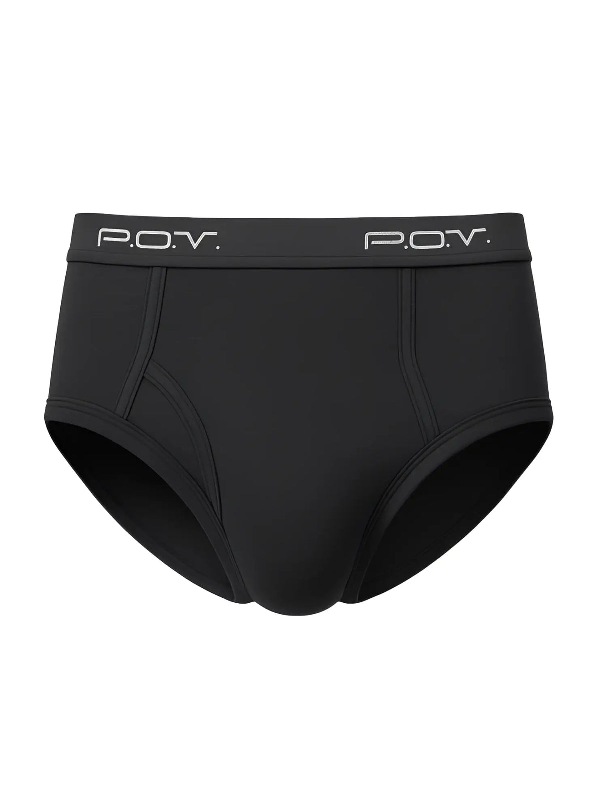 Black pov flyfront cotton brief shown from the back highlighting soft breathable fabric and comfortable fit
