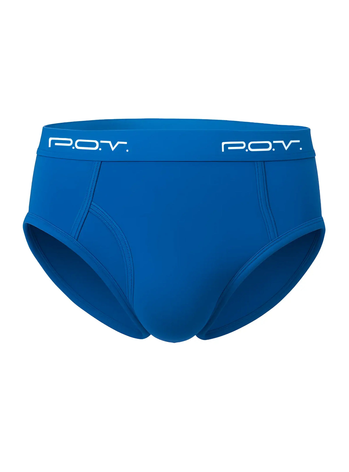 Bright blue p.o.v. flyfront cotton brief showing the front design with soft breathable fabric for everyday comfort