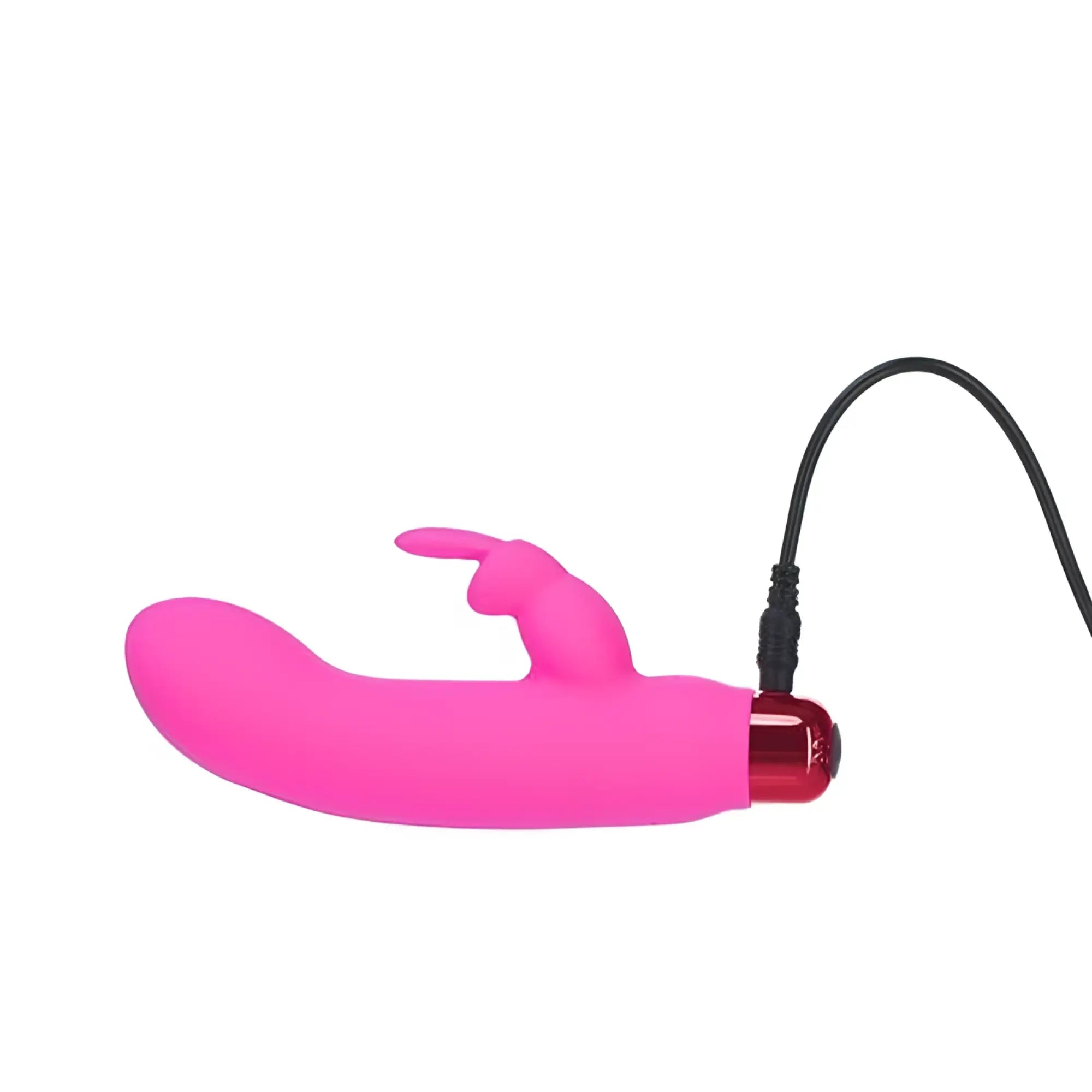 Powerbullet alices bunny rechargeable pink silicone rabbit vibrator with red metallic charging base and black cord