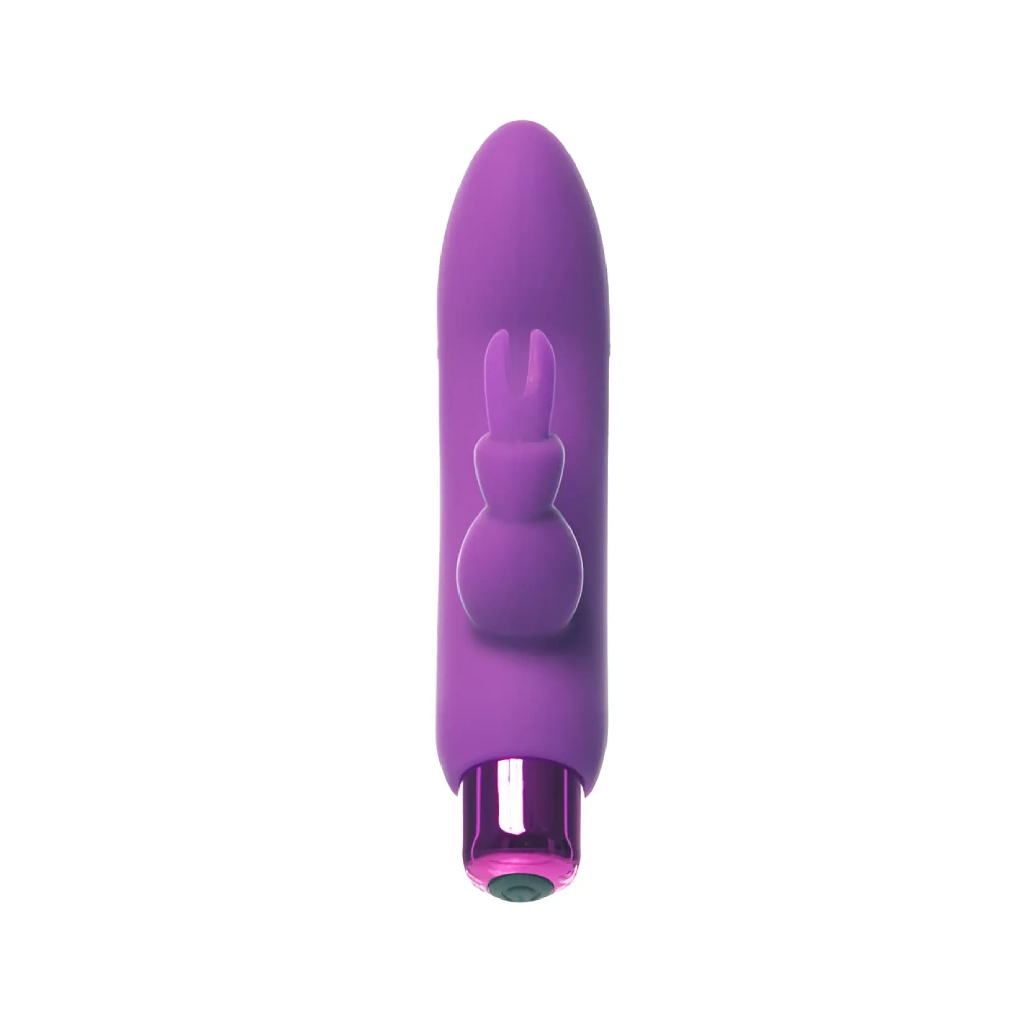 PowerBullet Alices Bunny rechargeable purple silicone rabbit vibrator with metallic purple tip and rabbit sleeve