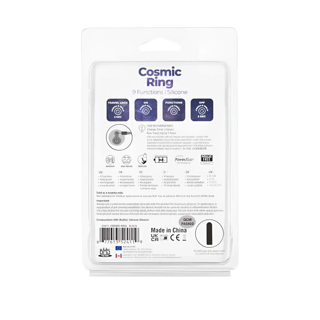 Powerbullet power bullet cosmic cock ring black silicone with nine functions including usb-c charging and travel lock