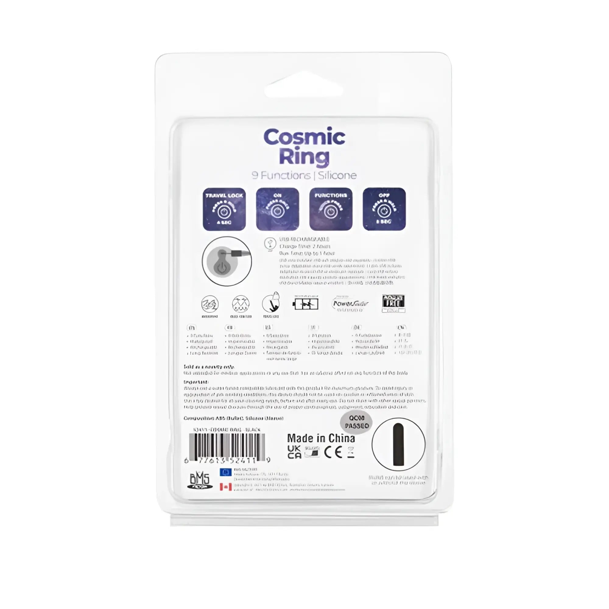 Powerbullet power bullet cosmic cock ring black silicone with nine functions including usb-c charging and travel lock