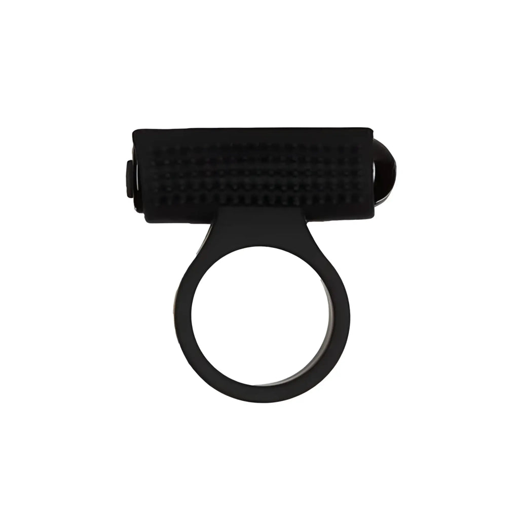 Black silicone powerbullet cosmic cock ring with textured grip and rounded ends for enhanced comfort and stimulation