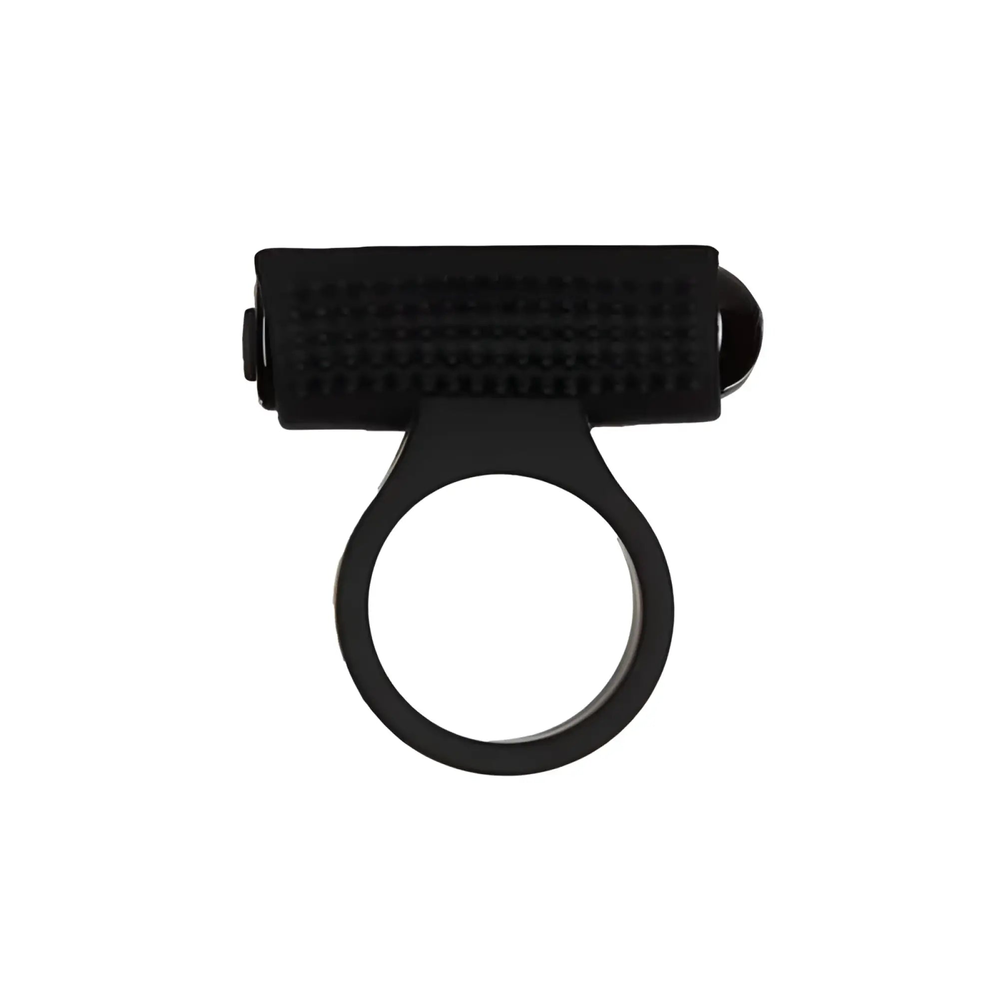 Black silicone powerbullet cosmic cock ring with textured grip and rounded ends for enhanced comfort and stimulation