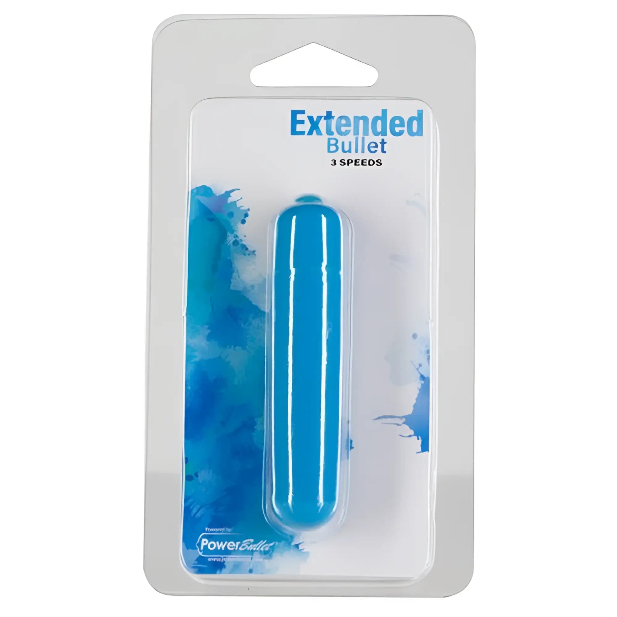 Bright blue sleek plastic PowerBullet extended 9cm bullet vibrator with three speed settings in teal
