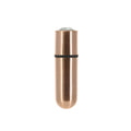 Copper-colored rechargeable powerbullet vibrator with black band and silver tip in crystal rose gold finish