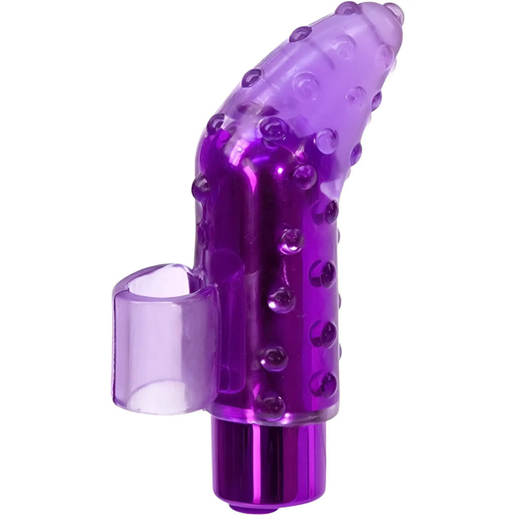 Powerbullet frisky finger rechargeable purple translucent silicone finger vibrator with textured bumps and metallic base