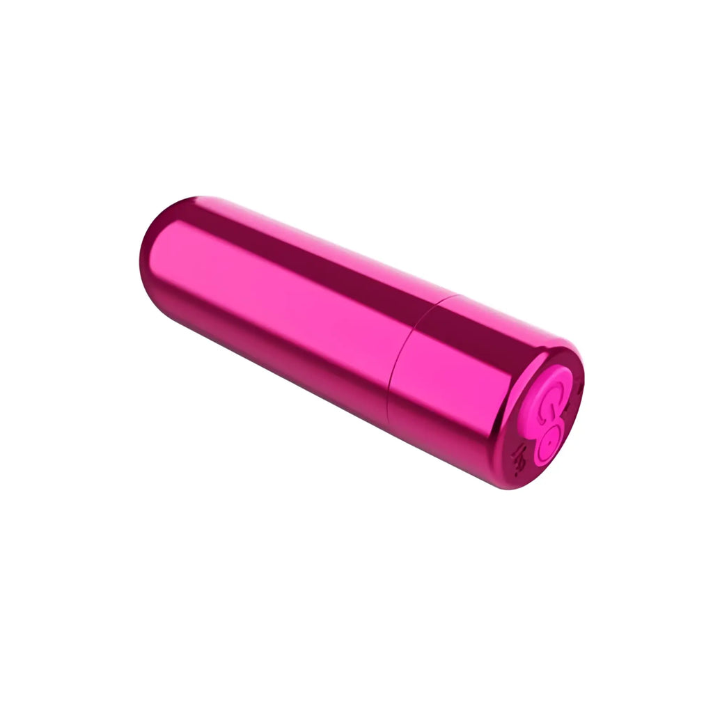 Vibrant pink metallic powerbullet naughty nubbies finger vibe with sleek glossy finish and subtle branding on one end
