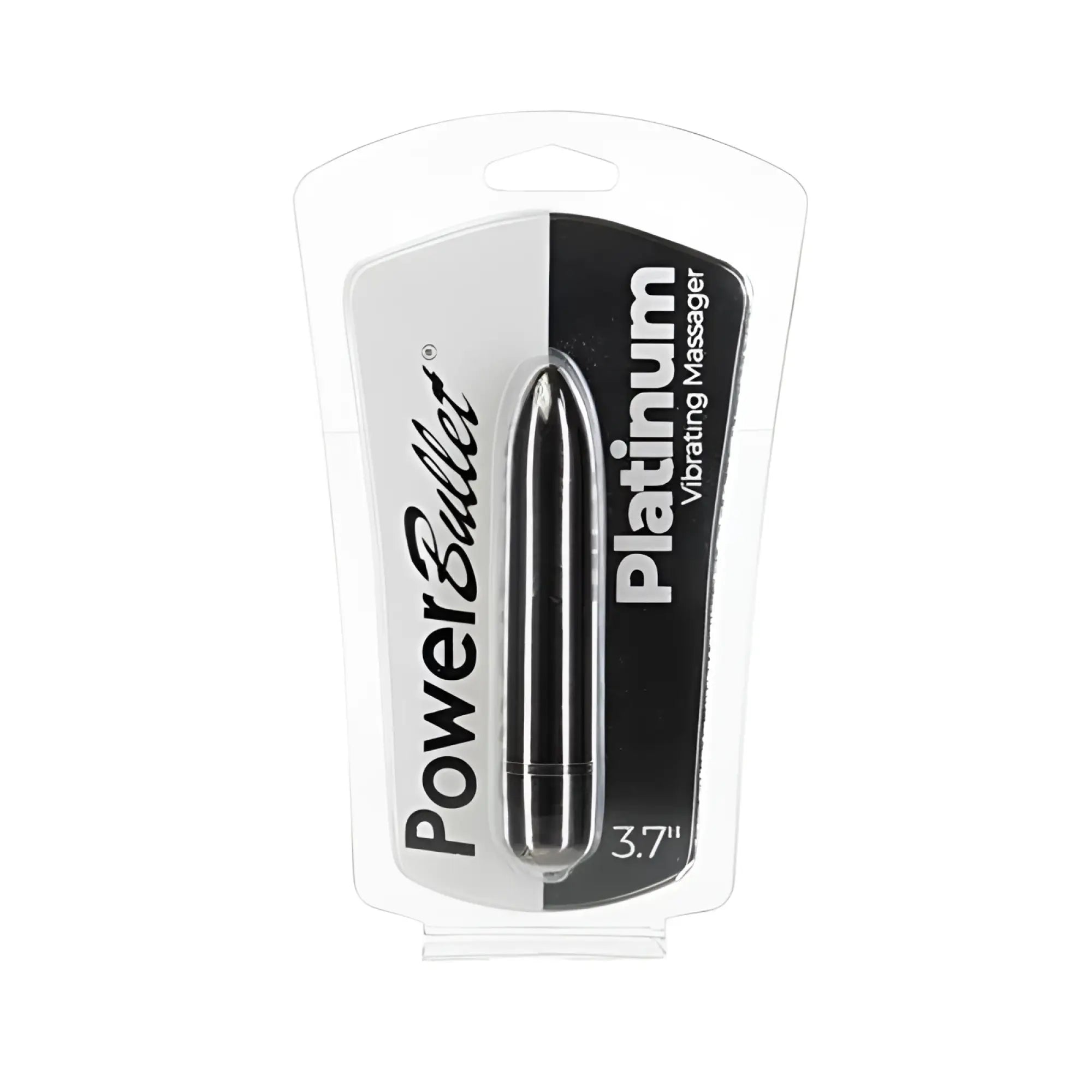 PowerBullet platinum bullet 9cm vibrating massager in sleek black and silver with a glossy cylindrical design
