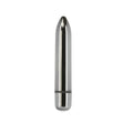 Silver metallic cylindrical vibrator powerbullet platinum bullet 9cm with sleek tapered design and smooth reflective surface