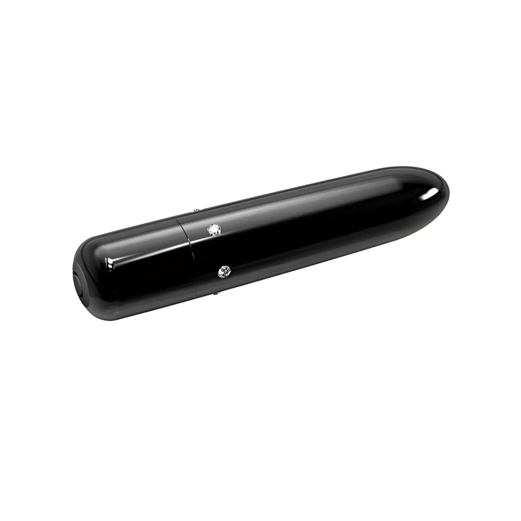 Powerbullet pretty point 4in power bullet black glossy cylindrical device with two silver embellishments on its side