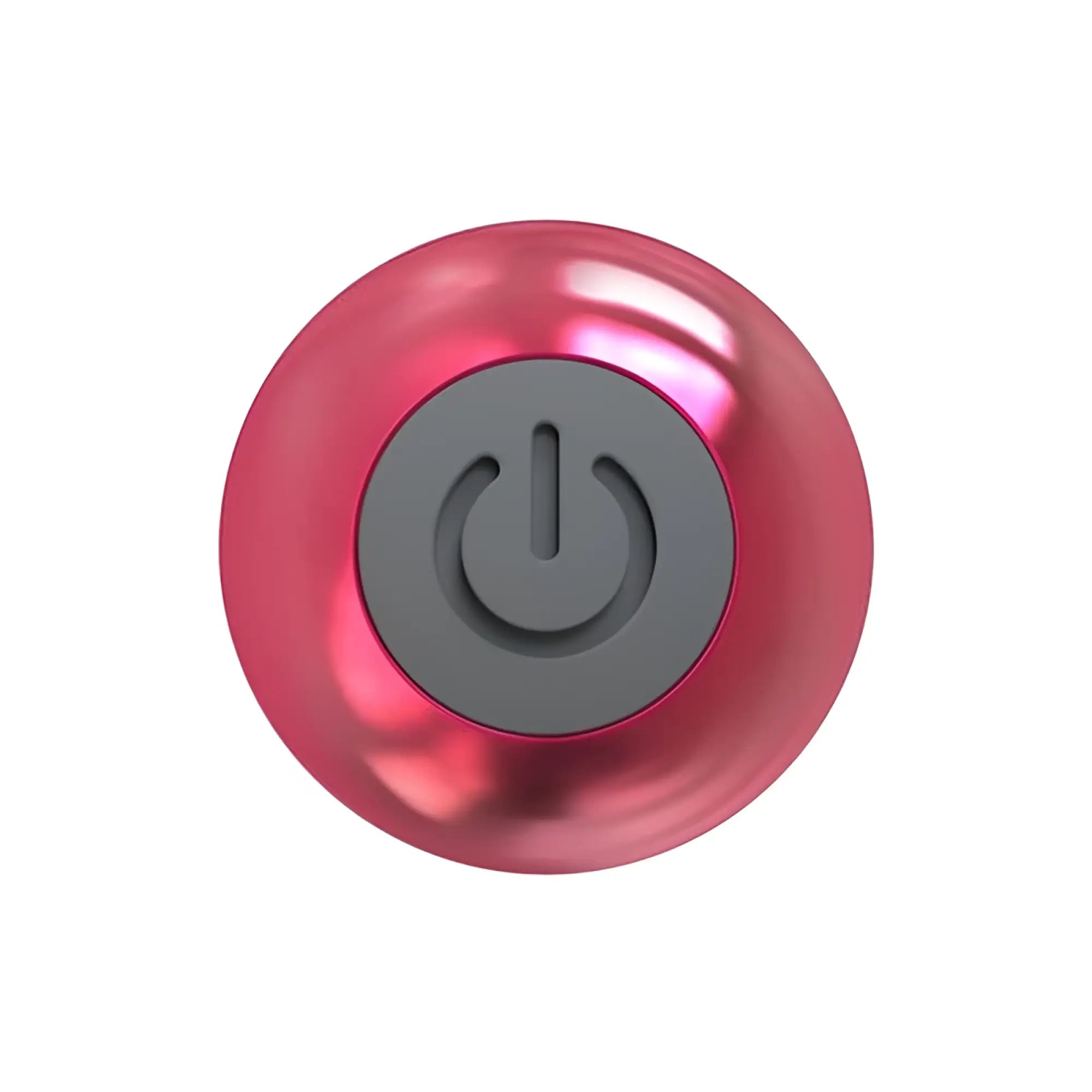 Shiny pink circular power button with gray center on powerbullet pretty point 4in power bullet pink vibrator