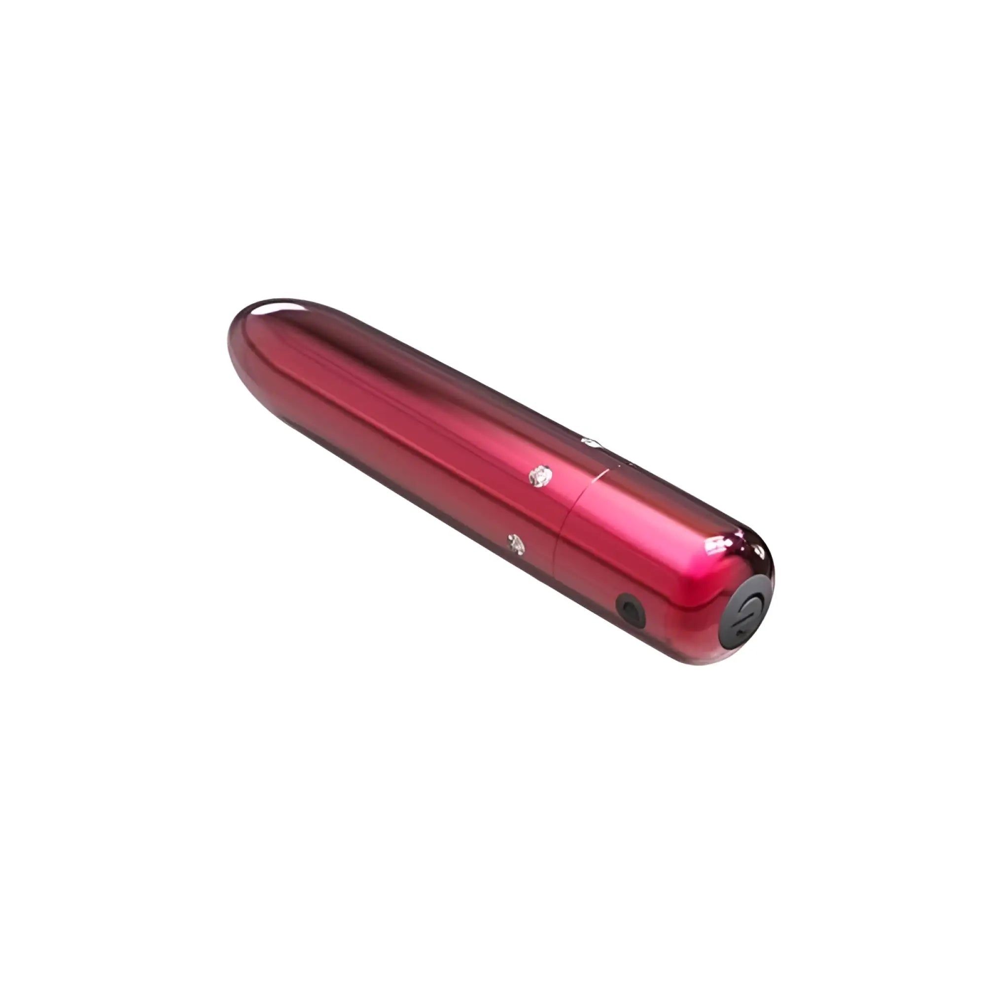 A sleek glossy red power bullet pretty point 4in device with smooth metallic finish and silver accents