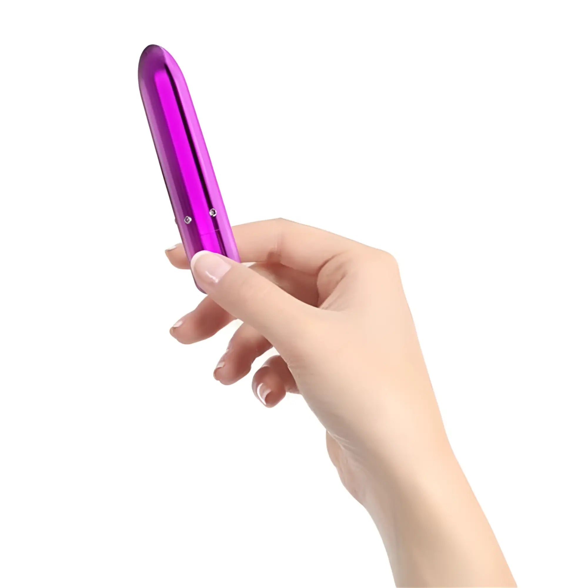 A sleek metallic purple powerbullet pretty point 4in handheld device with smooth design and visible silver screws