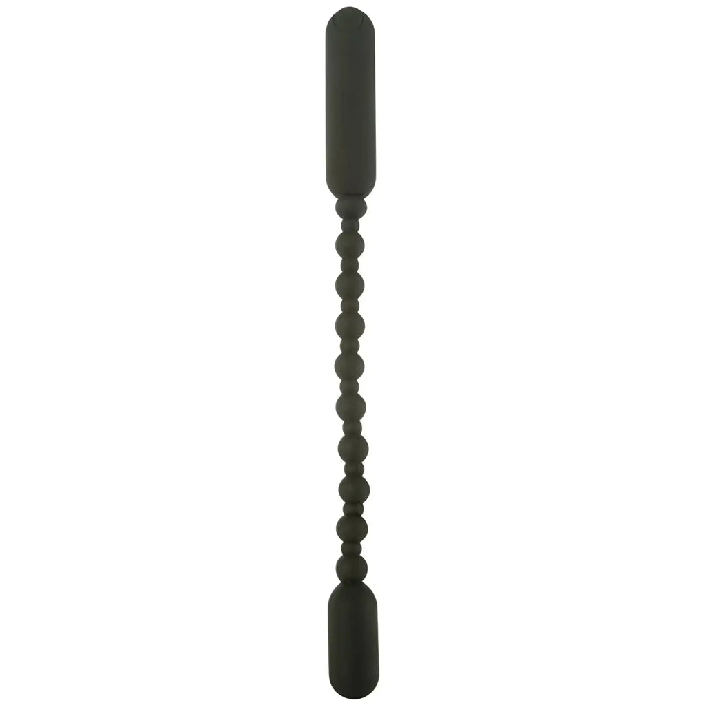 Black silicone beaded wand with rounded ends from powerbullet rechargeable booty beads for intimate use