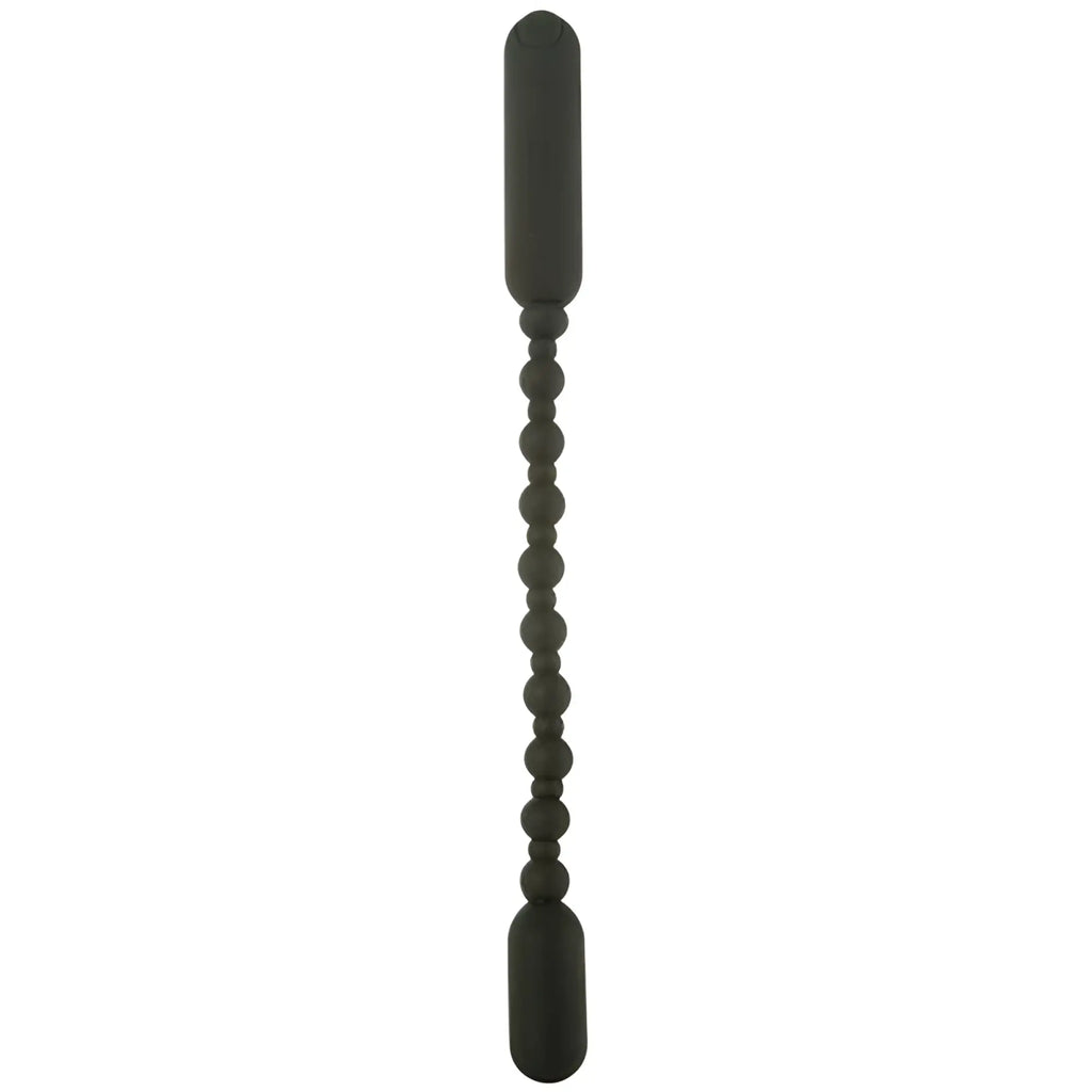 Black silicone beaded wand with rounded ends from powerbullet rechargeable booty beads for intimate use