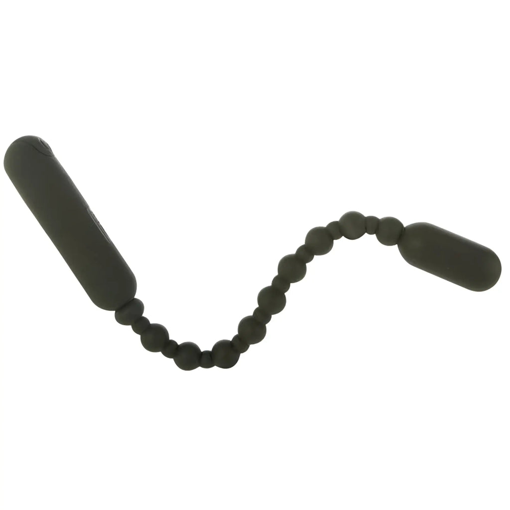 Black silicone rechargeable PowerBullet booty beads with two rounded end pieces for intimate use