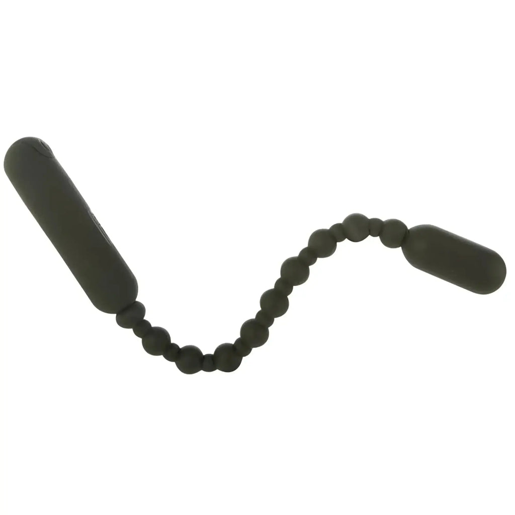 Black silicone rechargeable PowerBullet booty beads with two rounded end pieces for intimate use