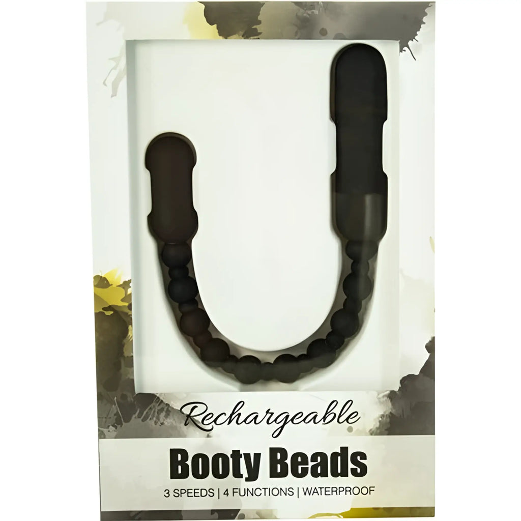 Powerbullet rechargeable booty beads black u-shaped toy made of black silicone with rounded beads and textured ends