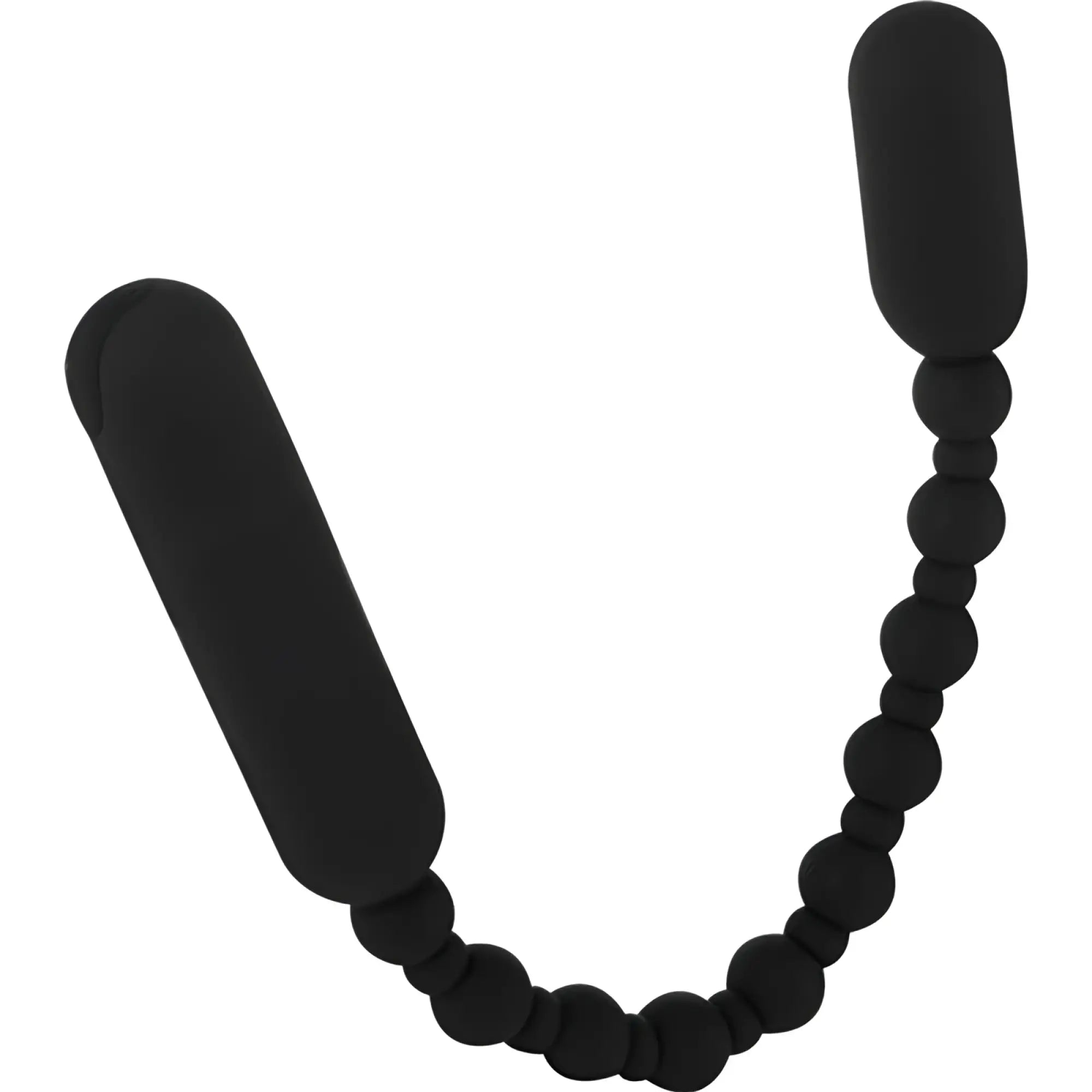 Black silicone u-shaped rechargeable PowerBullet booty beads vibrator with rounded ends and beaded chain