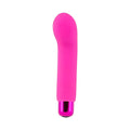 A vibrant pink silicone powerbullet power bullet sara’s spot vibrator with a metallic purple base