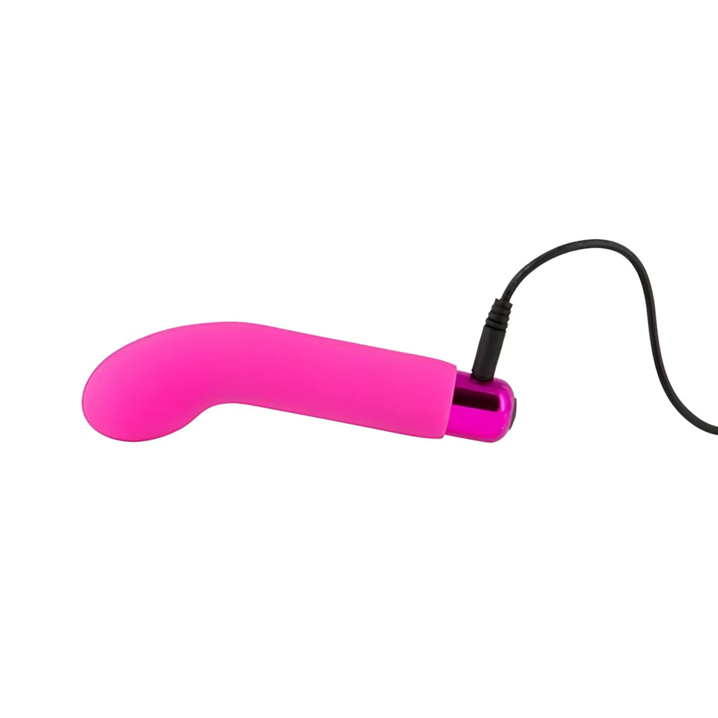 Powerbullet power bullet sara’s spot vibrator pink vibrant pink silicone toy with sleek curved design and purple charging port