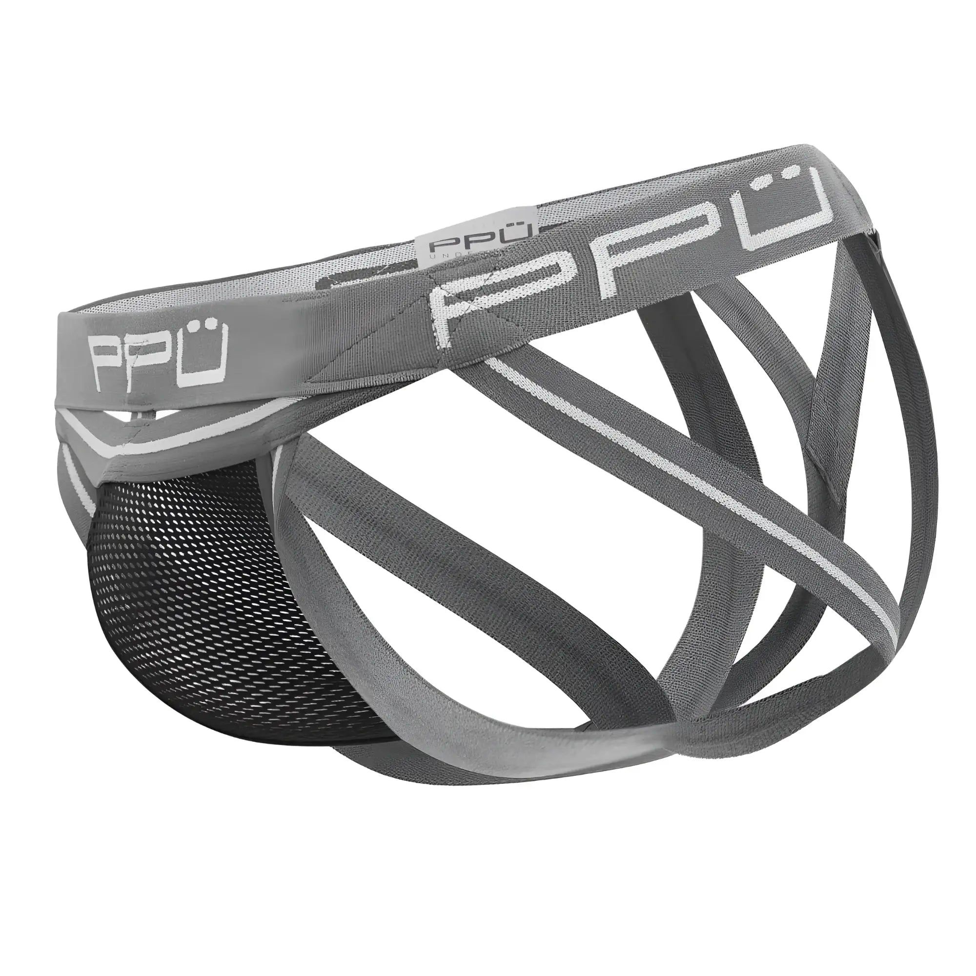 Gray and black mesh athletic briefs with a supportive crisscross design ppu 2305 mesh jockstrap color gray