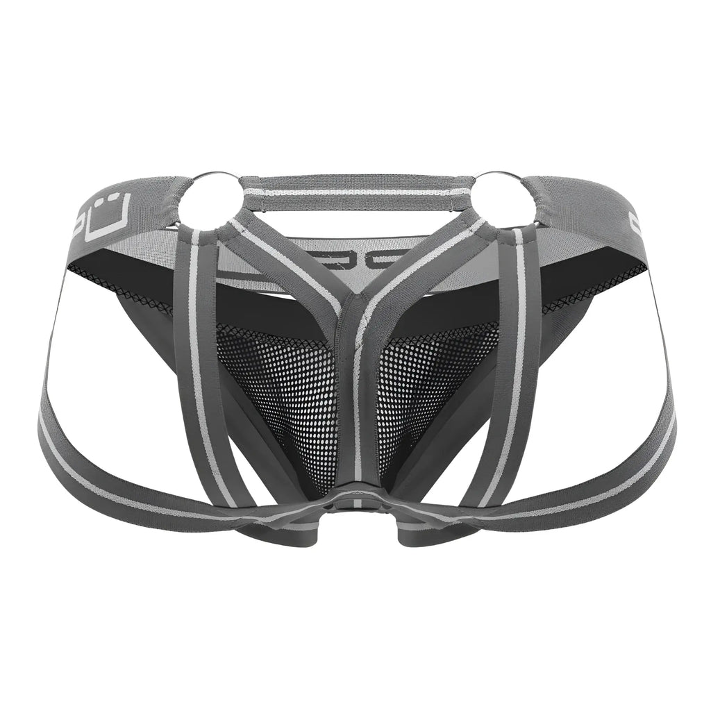 Ppu 2305 mesh jockstrap in gray with black mesh fabric and reflective supportive strappy design