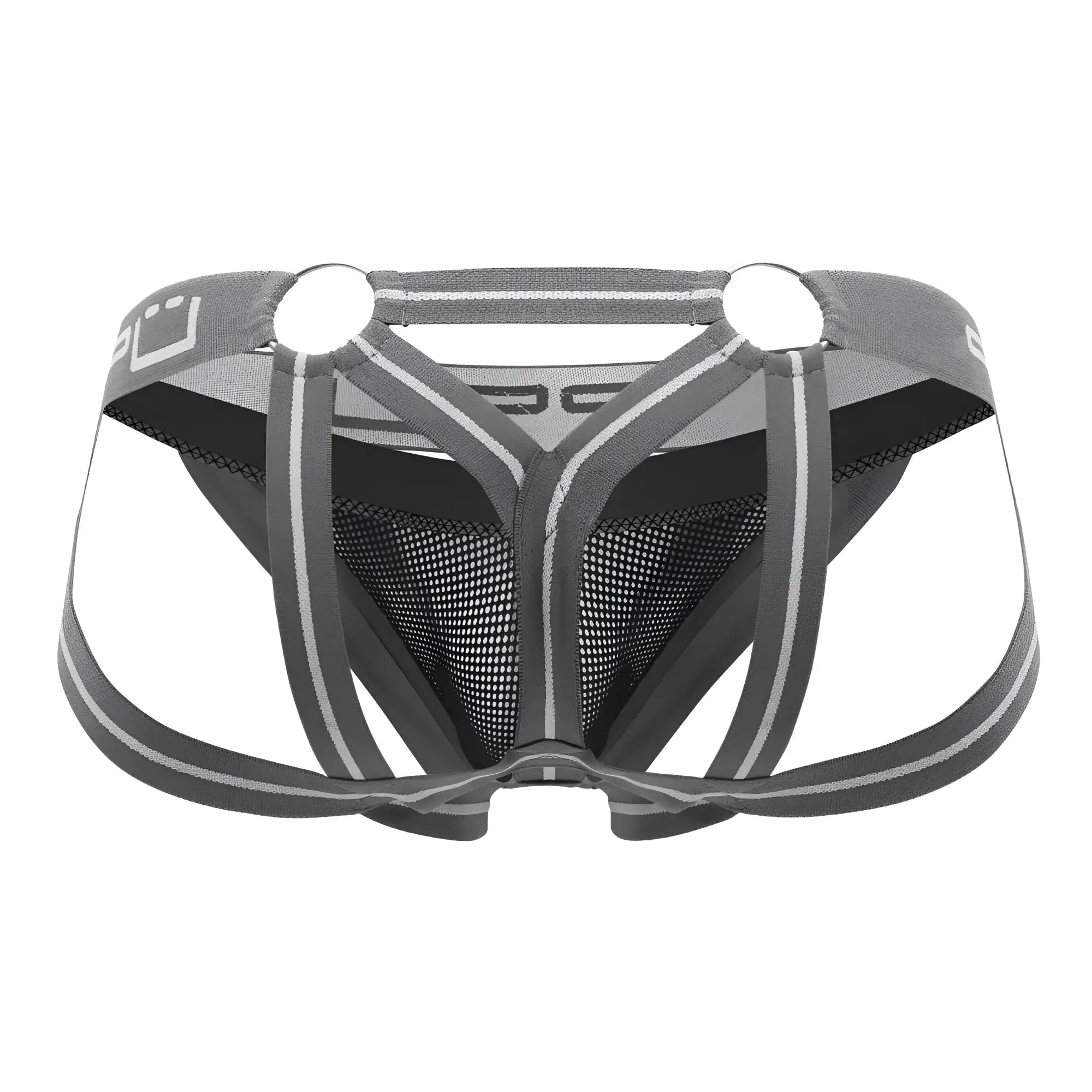 Ppu 2305 mesh jockstrap in gray with black mesh fabric and reflective supportive strappy design