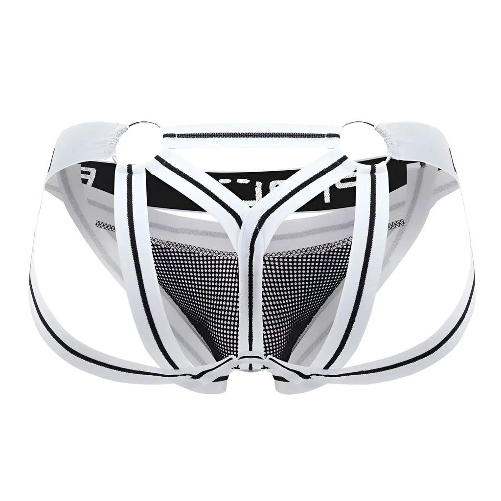 Ppu 2305 mesh jockstrap white black with supportive strappy design made of breathable mesh athletic briefs