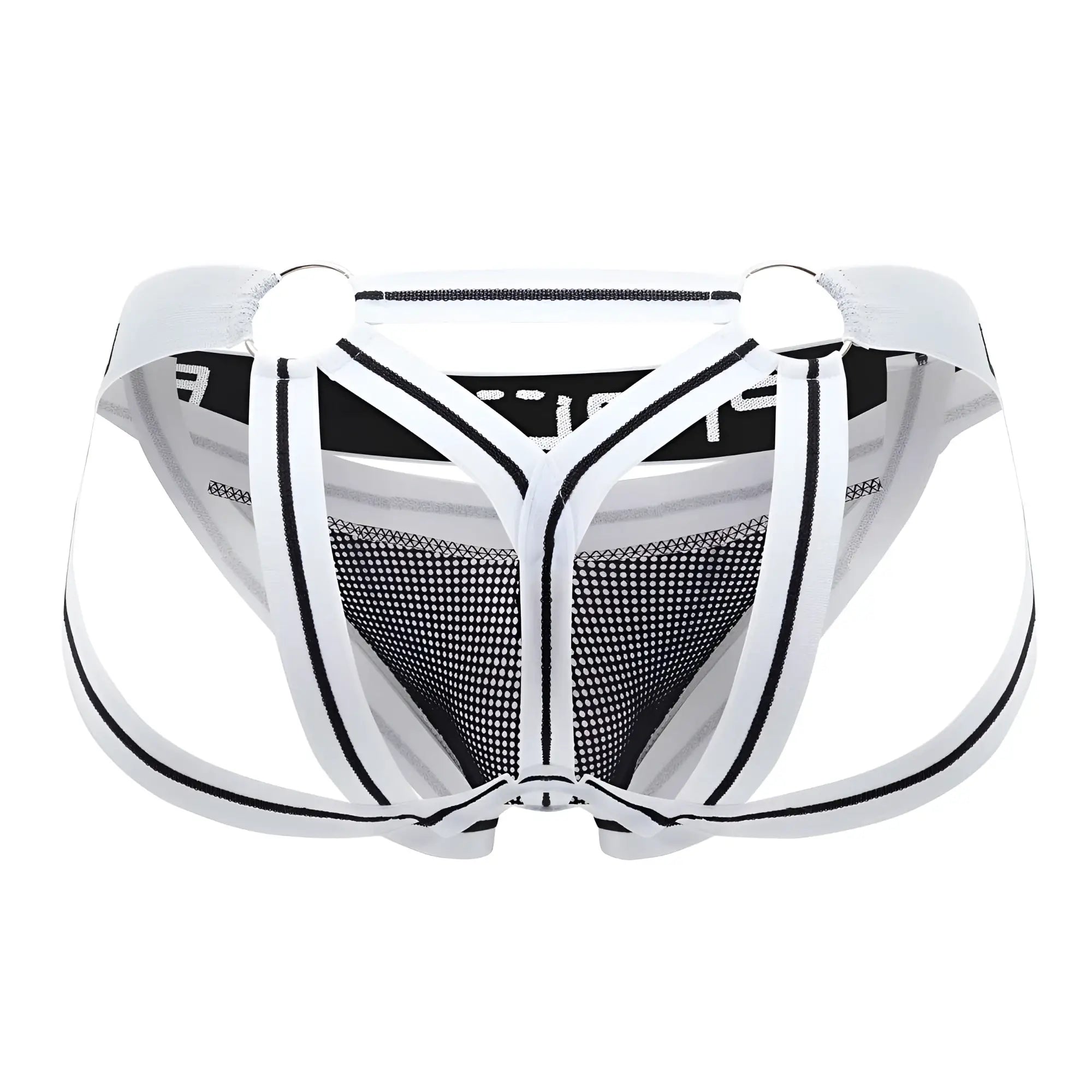 Ppu 2305 mesh jockstrap white black with supportive strappy design made of breathable mesh athletic briefs