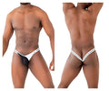 White and black mesh thong with thin white trim ppu 2306 thong or jockstrap color white front side view