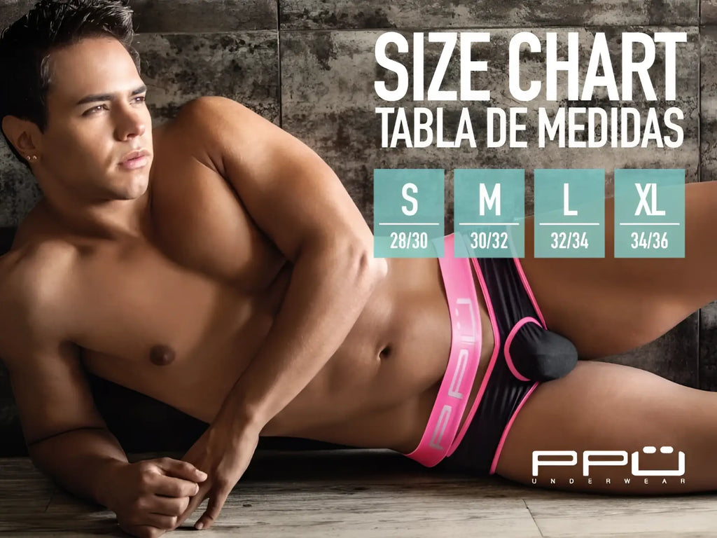 Ppu 2308 one side mesh jockstrap in pink and black athletic briefs with bold contrasting design and breathable material
