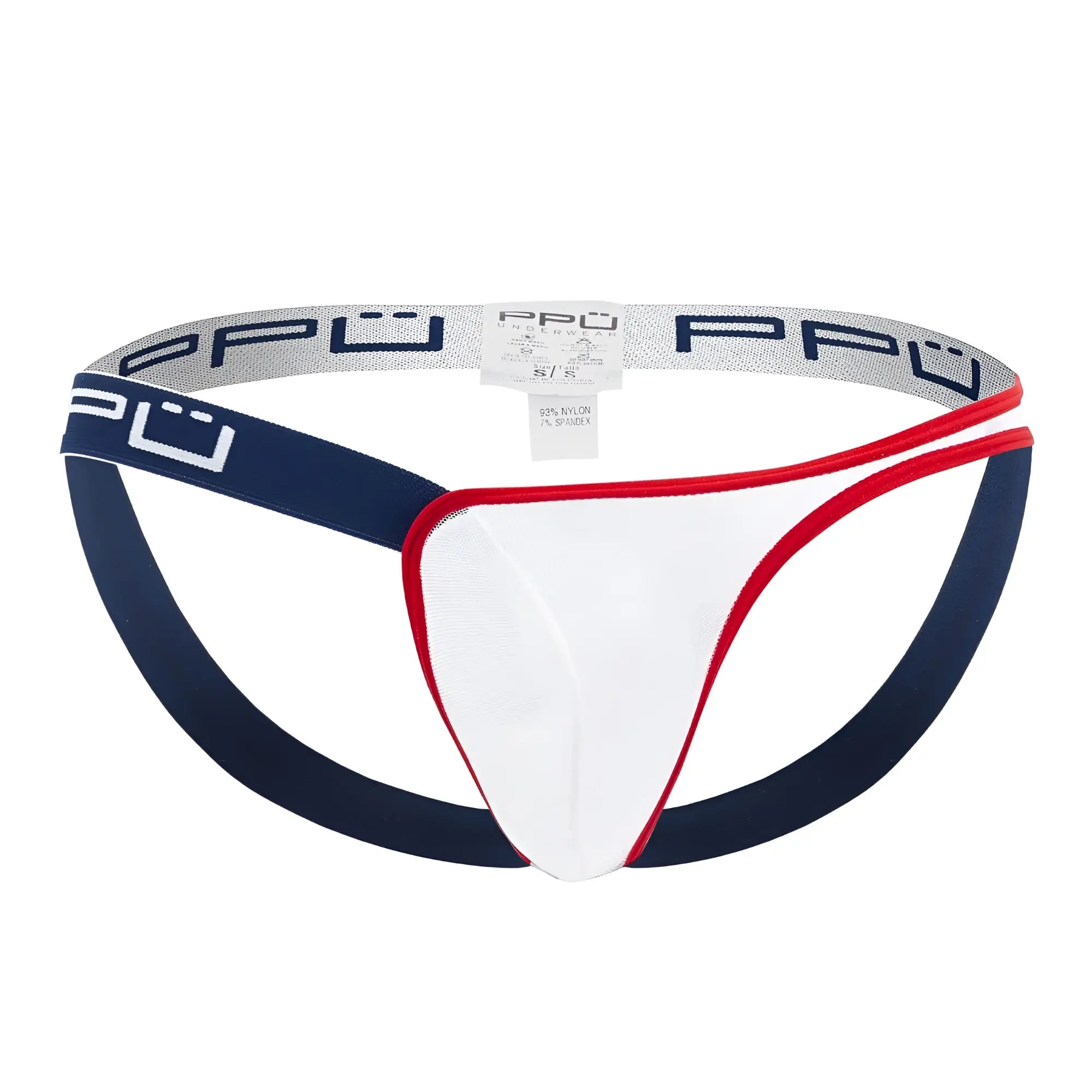 Men’s briefs in white navy blue and red with branded elastic waistband from ppu 2308 one side mesh jockstrap color blue collection