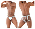 White ppj branded microfiber jockstrap briefs with black trim and supportive side straps color white