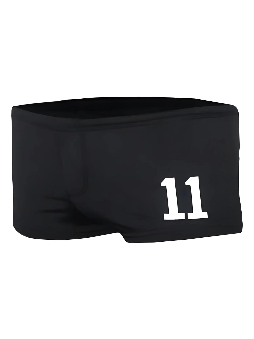 Black swim trunks pride 11 brief with bold white 11 printed on the side designed for swimming and beachwear