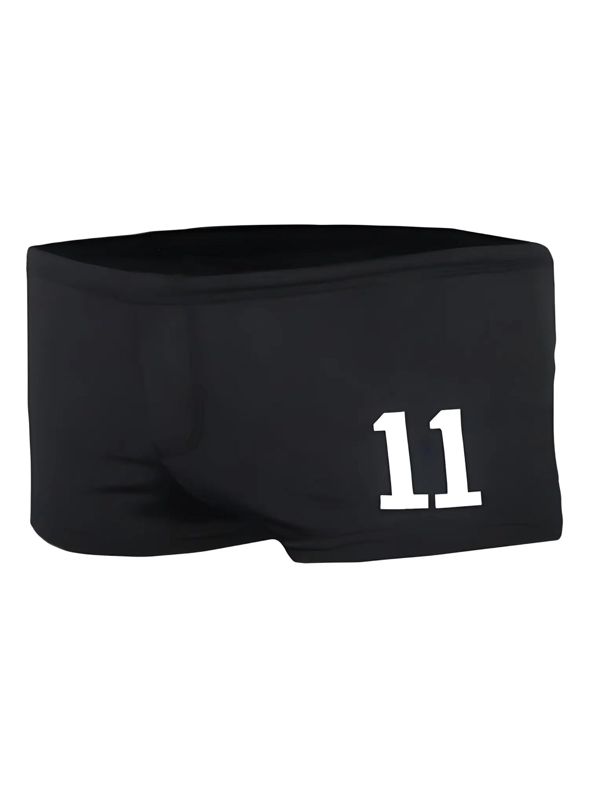 Black swim trunks pride 11 brief with bold white 11 printed on the side designed for swimming and beachwear