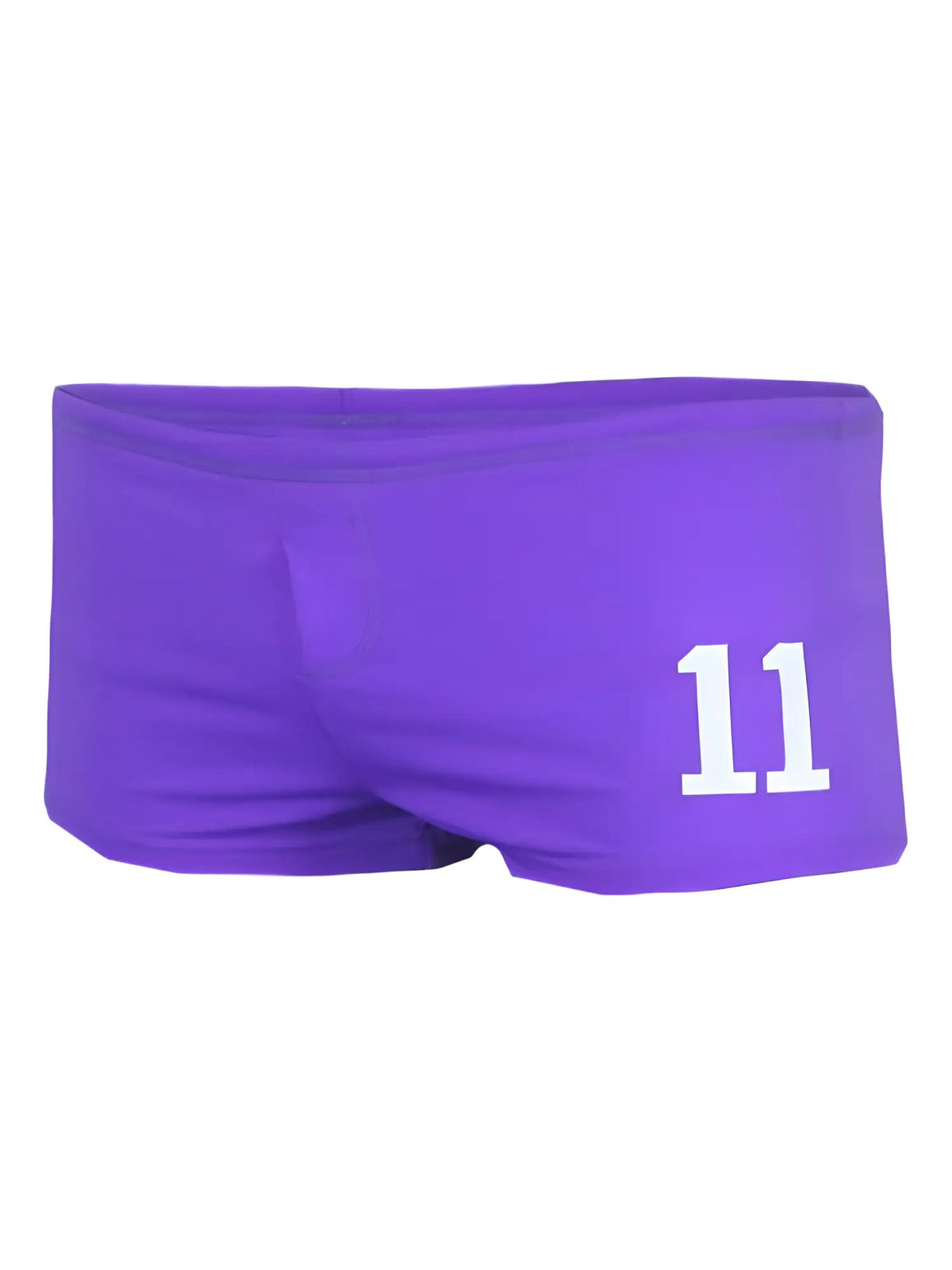 Purple pride 11 brief athletic shorts with white number 11 printed on the side for sports and training