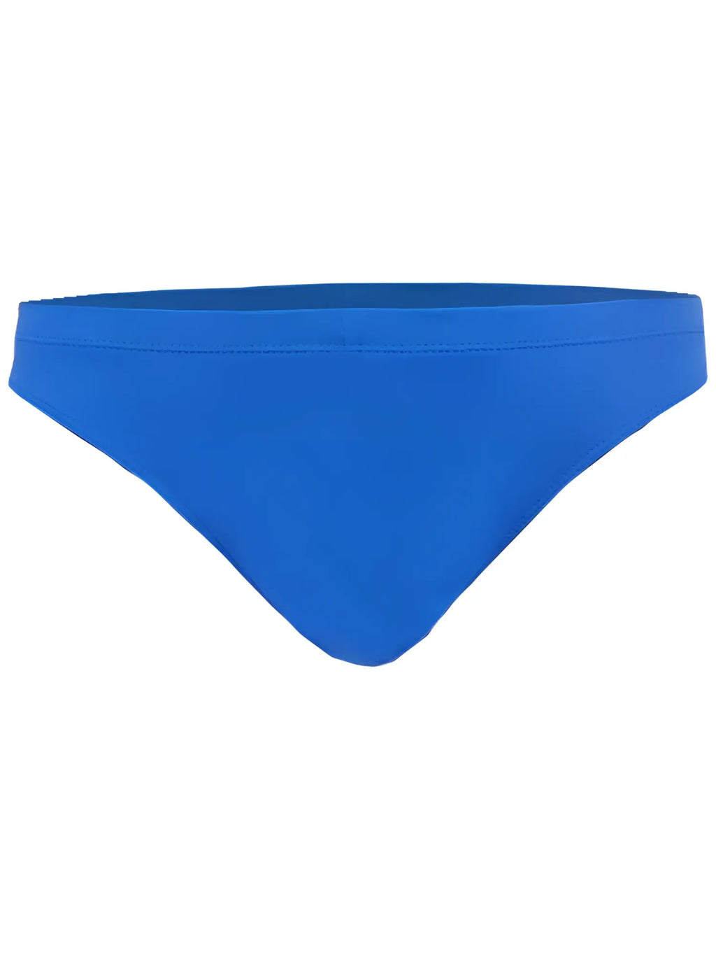 Bright blue pride bikini seamless bottom with smooth stretchy fabric finish shown from the back side