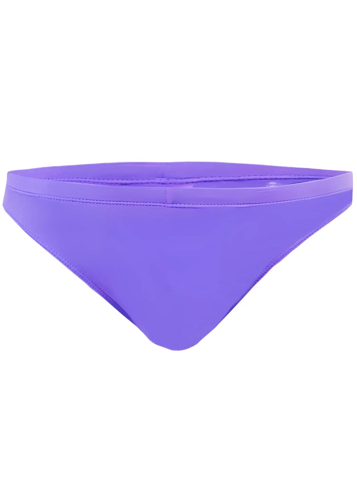Purple triangle pride bikini bottom with smooth seamless fabric and fitted waistband shown from the back view