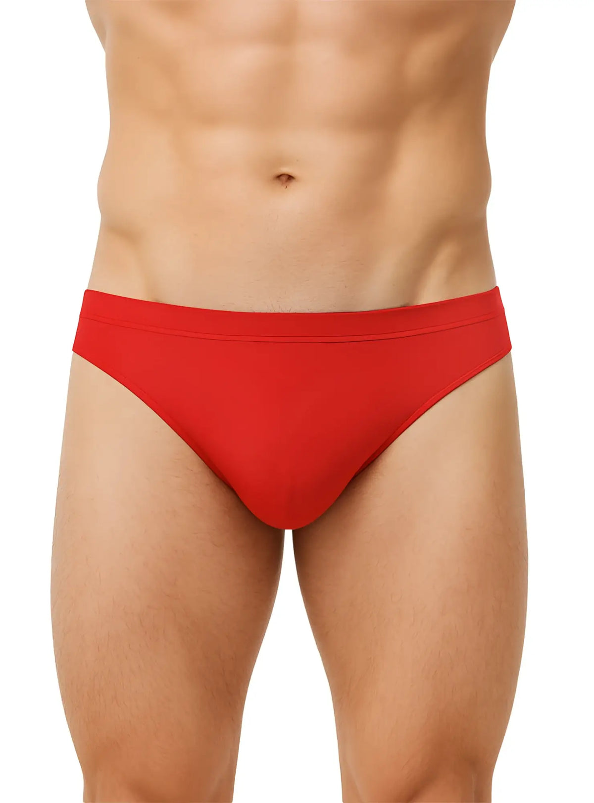 Pride bikini red briefs made of smooth stretchy fabric with a simple solid design visible from the back side
