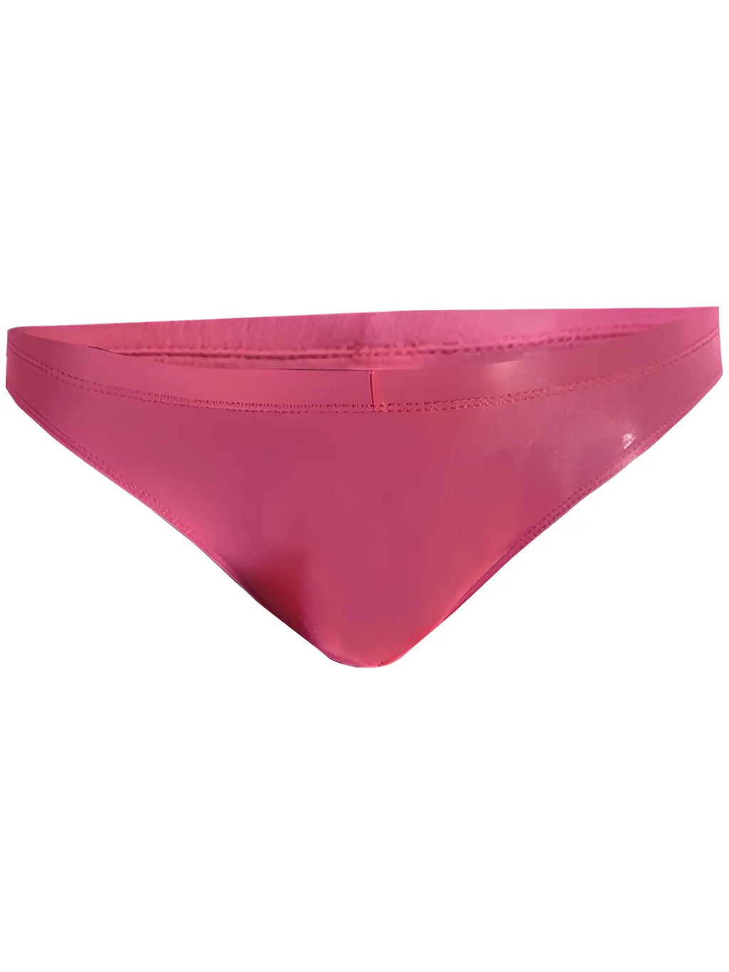 A vibrant fuchsia satin pride bikini bottom with a smooth glossy finish and classic triangle cut